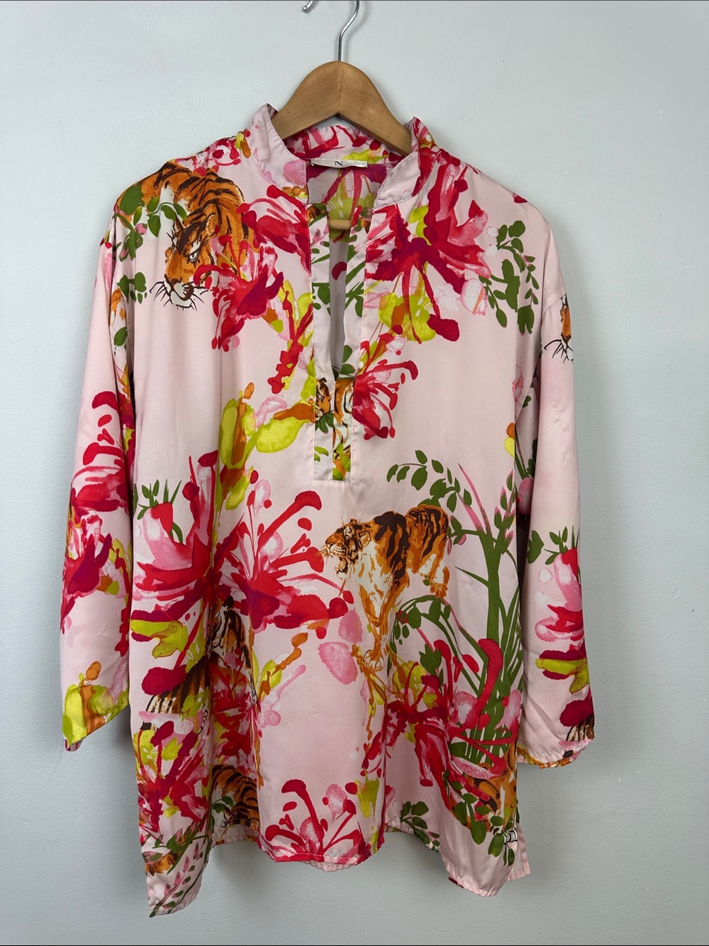 Natori Pajama Top Tiger Lily Floral Print Sz L